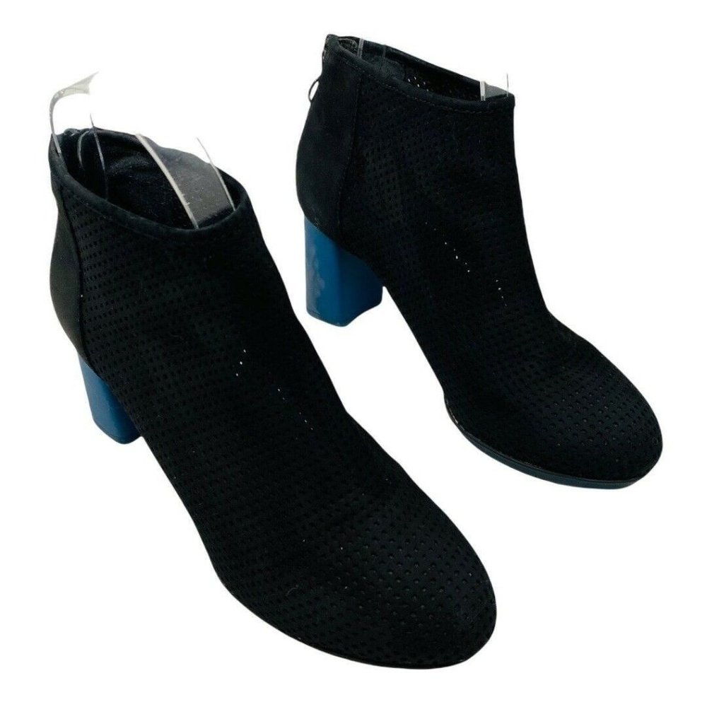 Camper Myriam Ankle Boots 37 7 Perforated Black Navy Blue Heel Mod Booties